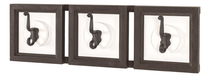 Garderobenleiste Industrial mit 3 Haken, Massivholz weiß-braun – Ansicht 1