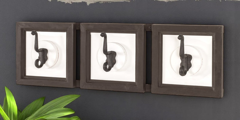 Garderobenleiste Industrial mit 3 Haken, Massivholz weiß-braun – Ansicht 2