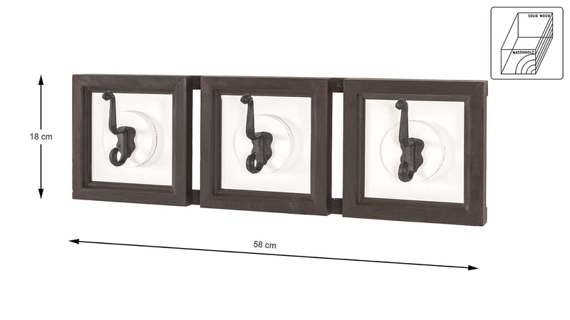 Garderobenleiste Industrial mit 3 Haken, Massivholz weiß-braun – Ansicht 3