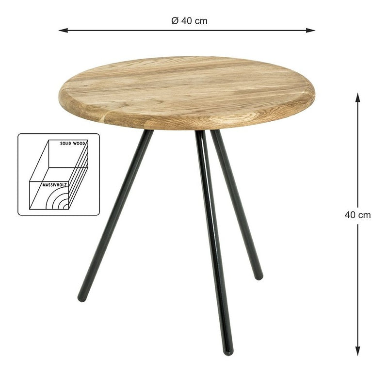 Haku Beistelltisch Eiche massiv mit schwarzem Stahlgestell, Ø 40 cm