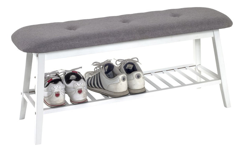 Schuhbank mit Polstersitz, Bambus weiß-grau für 6 Paar Schuhe – Ansicht 4