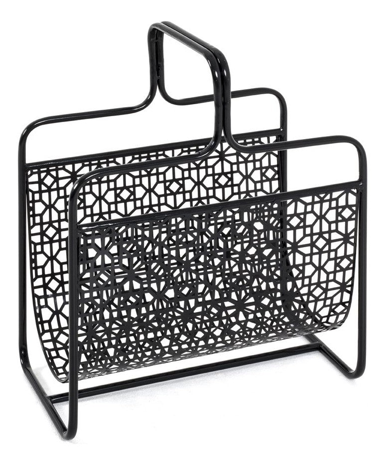 Haku Zeitungsständer Art Deco aus Metall, schwarz lackiert mit Bügelgriff