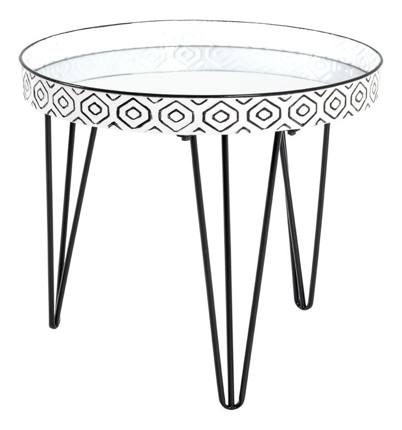 Haku Couchtisch rund mit Spiegel-Ablage, Art Deco, Stahlrohr schwarz-weiß