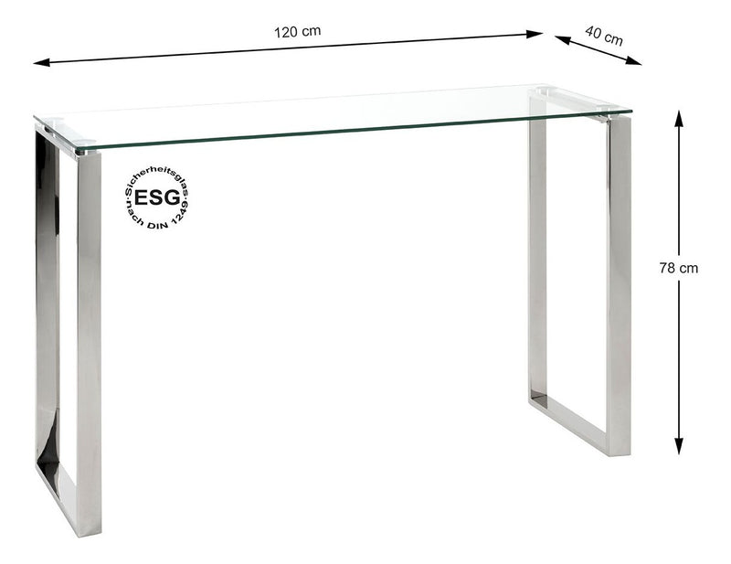 Haku Konsolentisch aus Edelstahl mit Glasablage für den Flur, modern