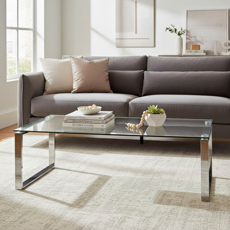 Haku Couchtisch Edelstahl mit Sicherheitsglas, rechteckig, modern