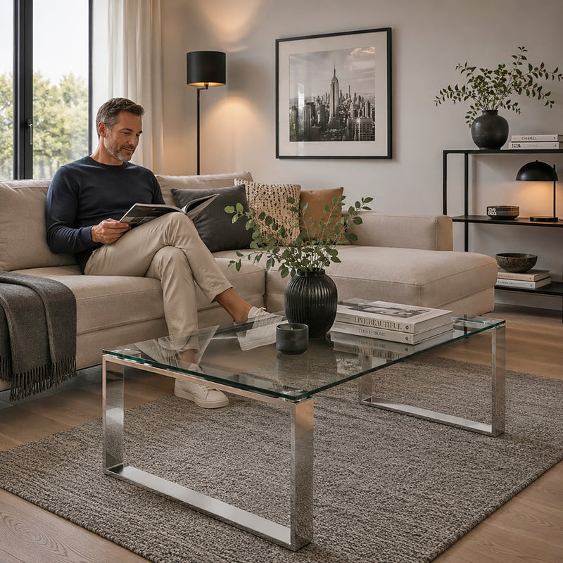Haku Couchtisch Edelstahl mit Sicherheitsglas, rechteckig, modern