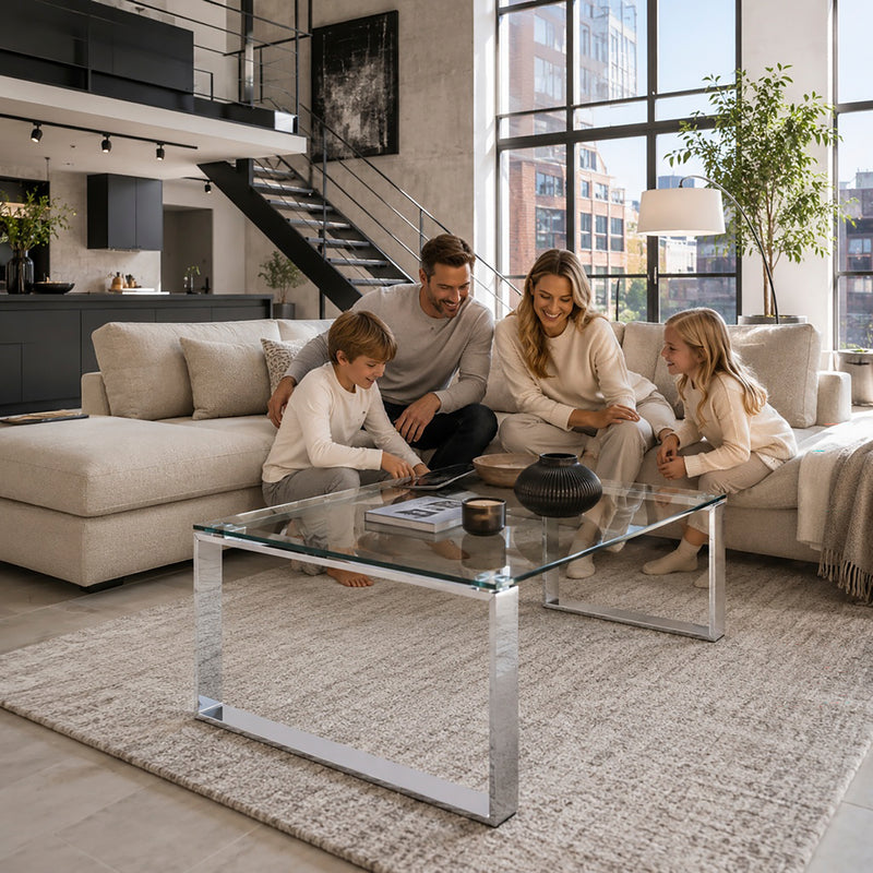 Haku Couchtisch Edelstahl mit Sicherheitsglas, rechteckig, modern
