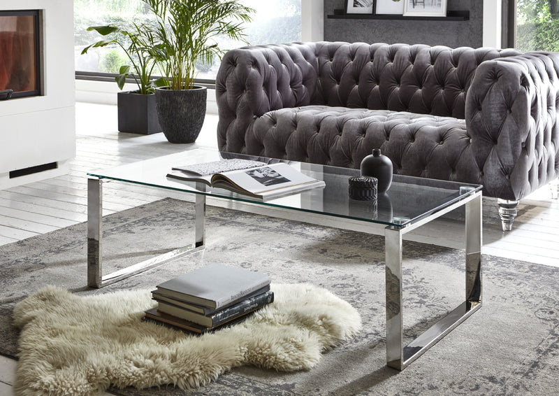 Haku Couchtisch Edelstahl mit Sicherheitsglas, rechteckig, modern