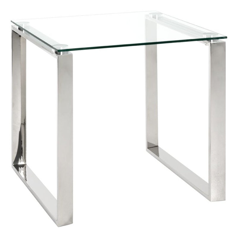 Haku Beistelltisch Edelstahl mit Sicherheitsglas, quadratisch, modern
