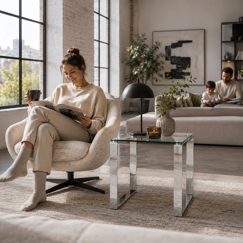 Haku Beistelltisch Edelstahl mit Sicherheitsglas, quadratisch, modern