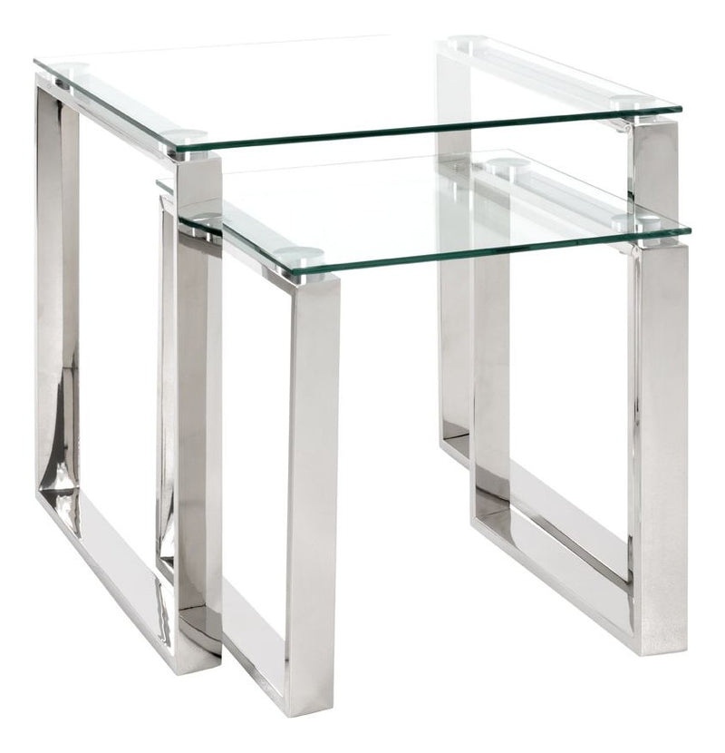 Haku Beistelltisch Edelstahl mit Sicherheitsglas, quadratisch, modern