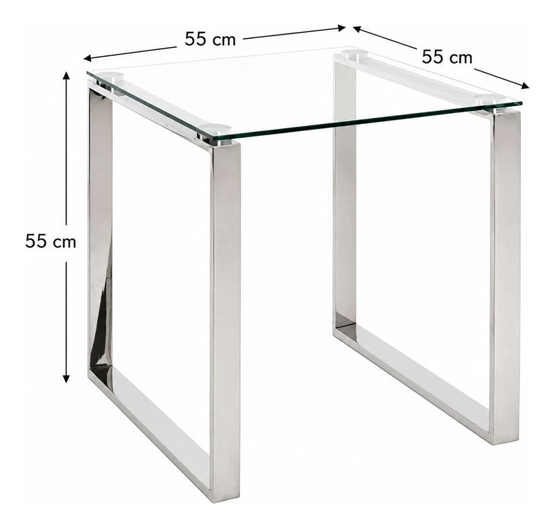 Haku Beistelltisch Edelstahl mit Sicherheitsglas, quadratisch, modern