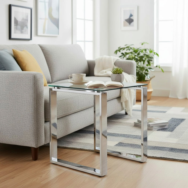 Beistelltisch Edelstahl mit Glasablage, quadratisch, 55x55 cm – Ansicht 2