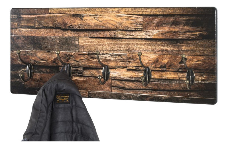 Wandgarderobe Parkett-Motiv mit 5 Metallhaken, bronzefarben – Ansicht 3