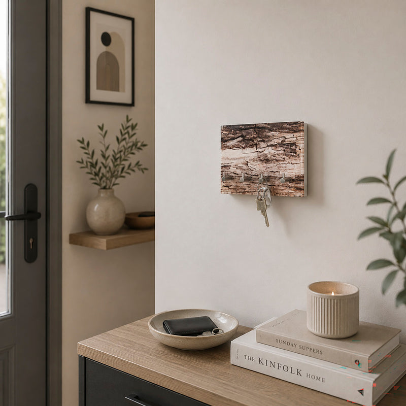 Haku Schlüsselboard aus Sicherheitsglas mit Baumrinden-Motiv, 4 Haken