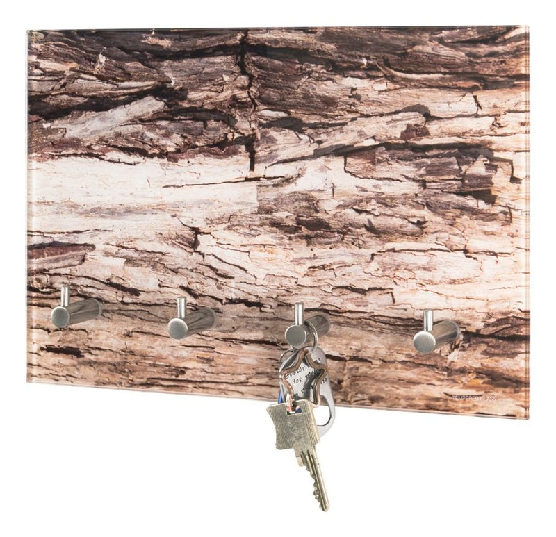Haku Schlüsselboard aus Sicherheitsglas mit Baumrinden-Motiv, 4 Haken