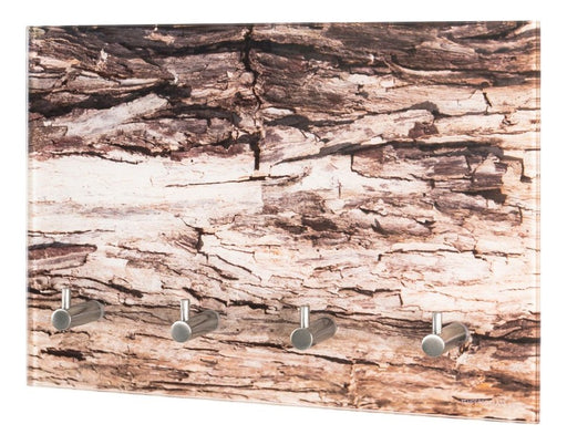 Schlüsselboard aus Sicherheitsglas mit Baumrinden-Motiv, 4 Haken – Ansicht 1