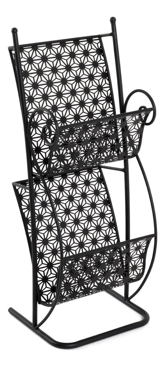 Haku Zeitungsständer aus Metall, schwarz, mit 2 Ablagen, Art Deco