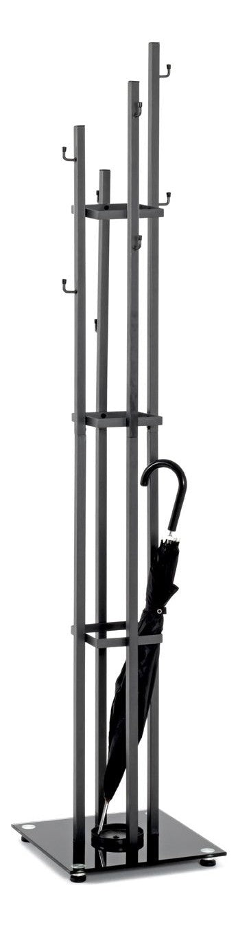 Haku Garderobenständer Anthrazit mit 8 Haken und Schirmhalter, Glasfuß