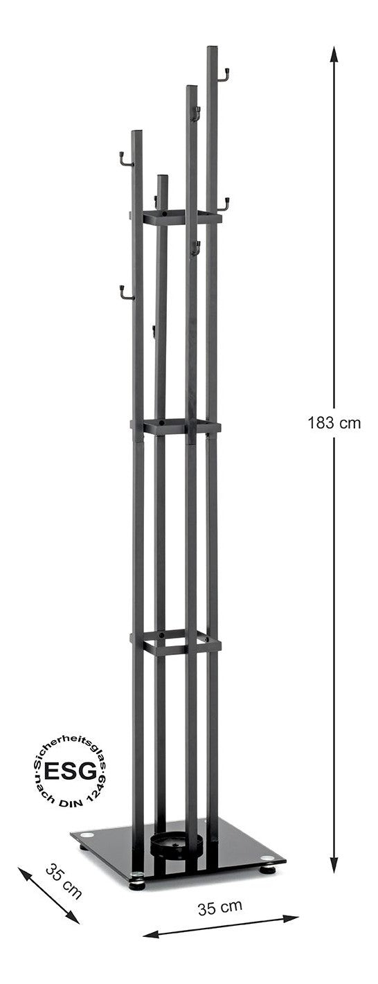 Haku Garderobenständer Anthrazit mit 8 Haken und Schirmhalter, Glasfuß