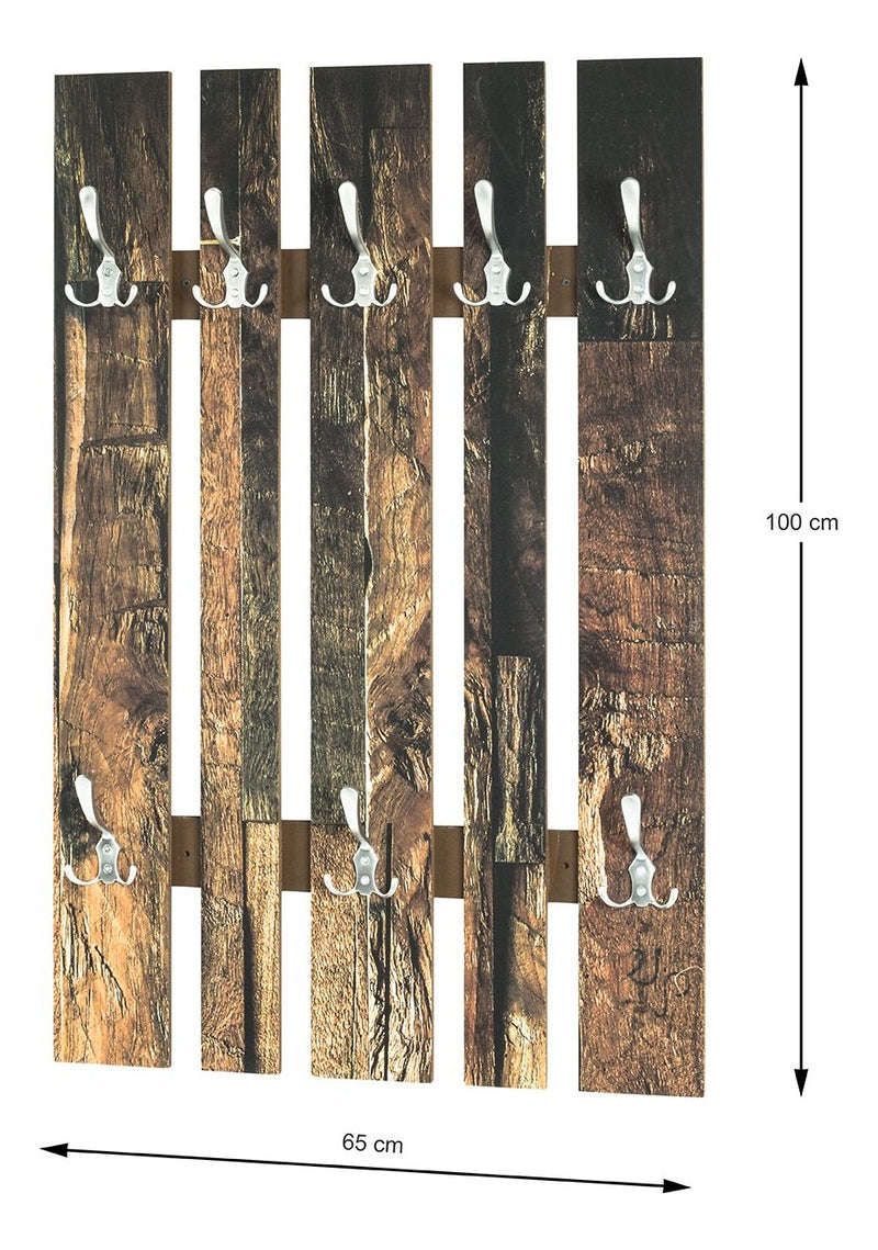 Wandgarderobe mit 8 Haken, Parkett-Dekor und Edelstahloptik – Ansicht 3