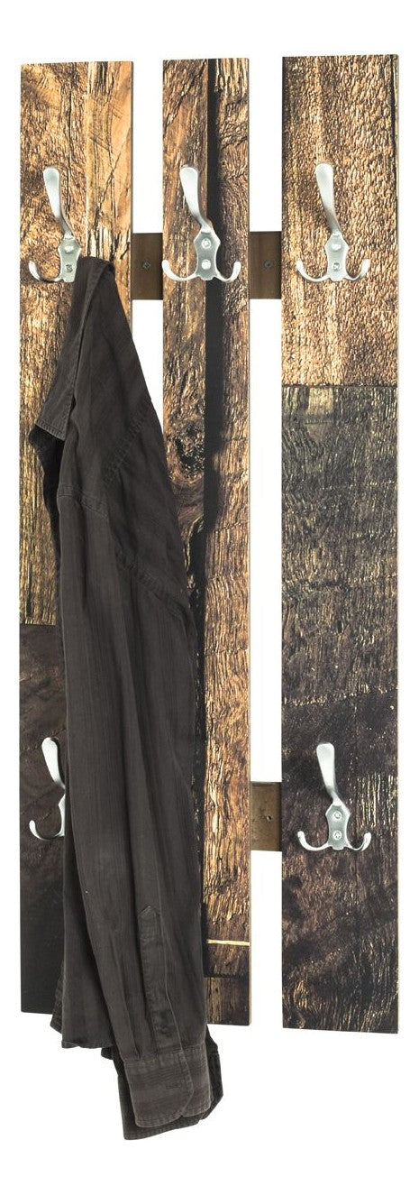 Haku Wandgarderobe mit 5 Haken in Edelstahloptik, Parkett-Dekor