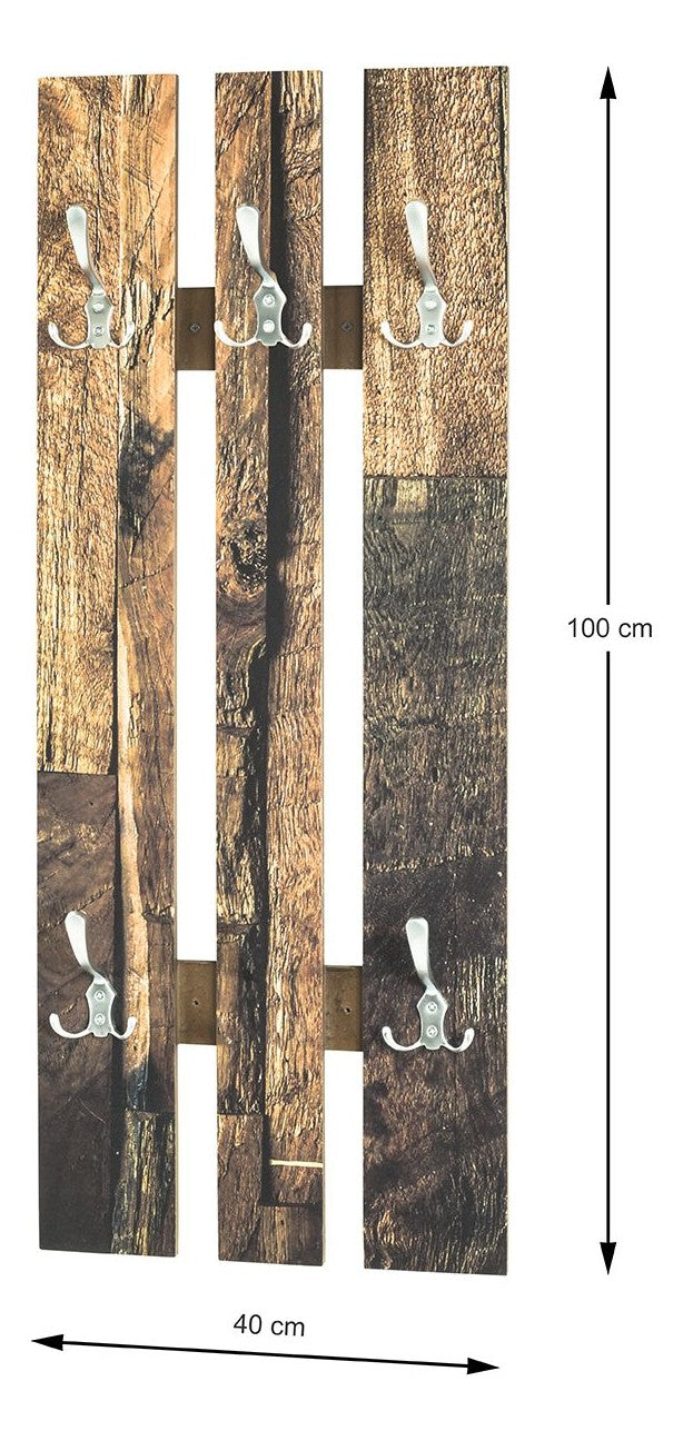 Haku Wandgarderobe mit 5 Haken in Edelstahloptik, Parkett-Dekor