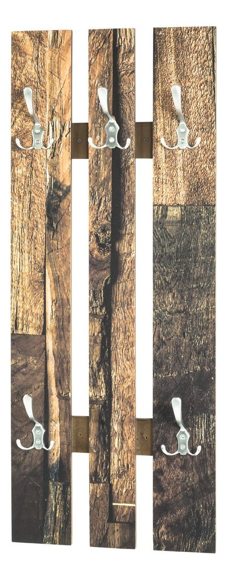 Wandgarderobe mit 5 Haken in Edelstahloptik, Parkett-Dekor – Ansicht 1
