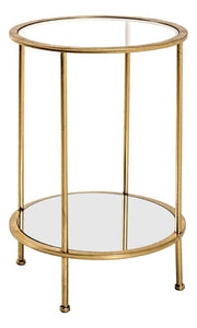 Beistelltisch rund, Gestell gold mit Glas- und Spiegelablage – Ansicht 1