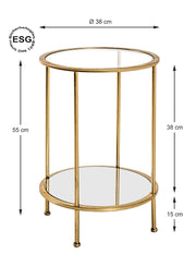 Beistelltisch rund, Gestell gold mit Glas- und Spiegelablage – Ansicht 4