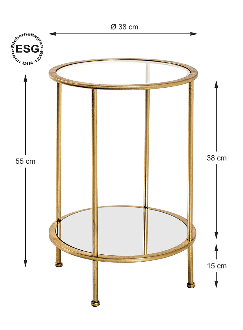 Beistelltisch rund, Gestell gold mit Glas- und Spiegelablage – Ansicht 4