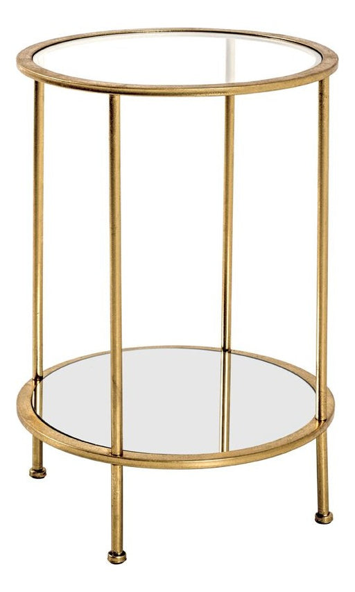 Beistelltisch rund, Gestell gold mit Glas- und Spiegelablage – Ansicht 1