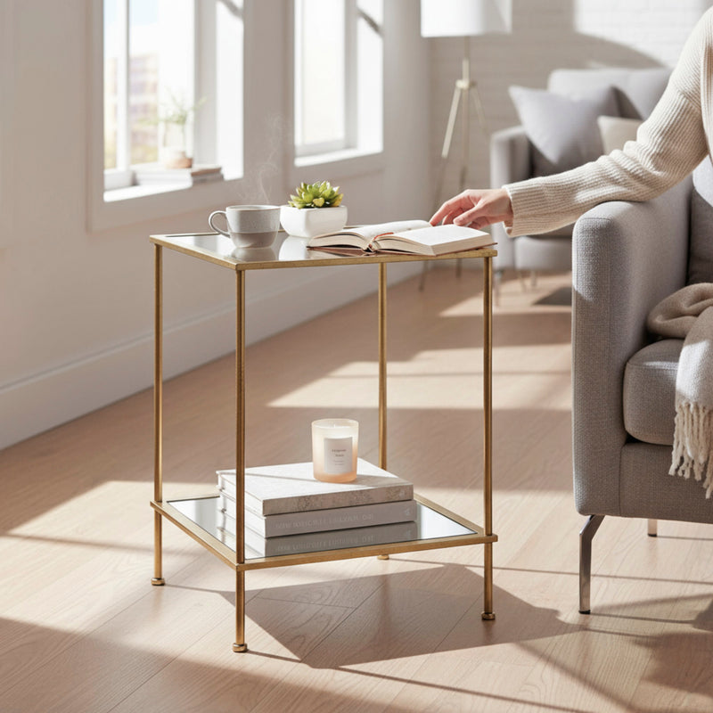 Haku Beistelltisch Art Deco, gold mit Glas- und Spiegelablage