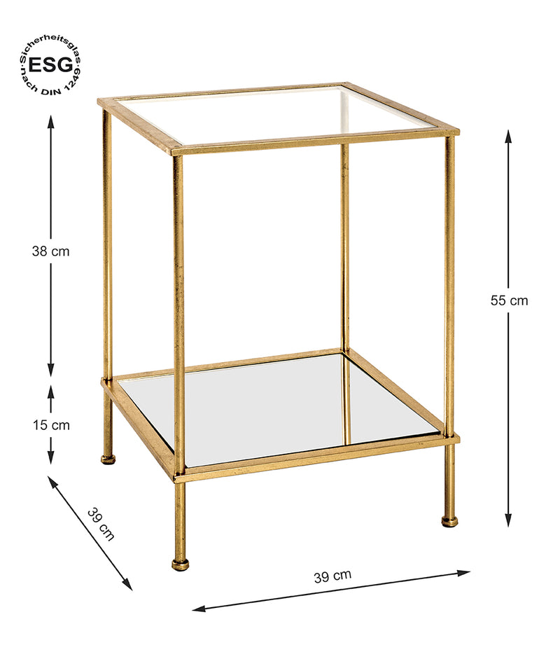 Haku Beistelltisch Art Deco, gold mit Glas- und Spiegelablage