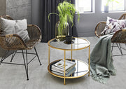 Beistelltisch rund, Gestell gold mit Glas- und Spiegelablage – Ansicht 3