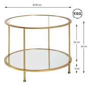 Beistelltisch rund, Gestell gold mit Glas- und Spiegelablage – Ansicht 4