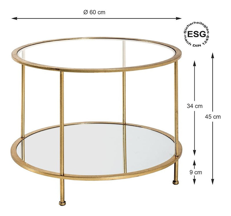 Beistelltisch rund, Gestell gold mit Glas- und Spiegelablage – Ansicht 4