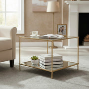 Beistelltisch Art Deco gold mit Glas- und Spiegelablage – Ansicht 2