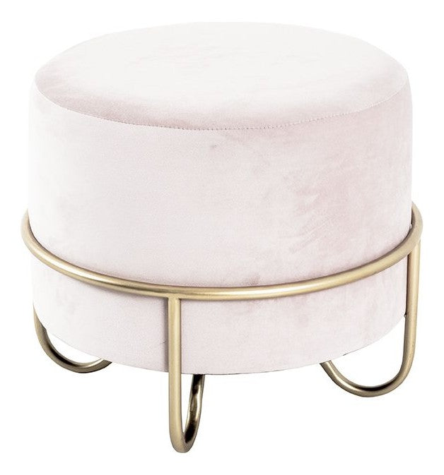 Haku Hocker rund in Creme-Rosa mit goldfarbenem Metallgestell