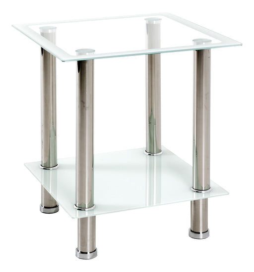 Beistelltisch mit Glasablagen in Weiß und Klar, Gestell aus Edelstahl – Ansicht 1