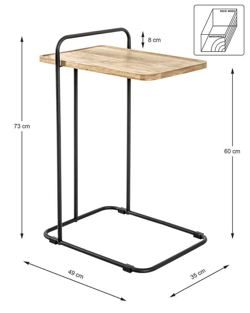 Haku Beistelltisch Eiche massiv mit Stahlrohrgestell, modern