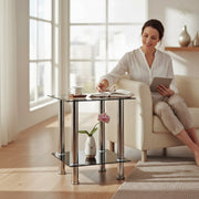 Beistelltisch quadratisch, Edelstahl mit Sicherheitsglas, modern – Ansicht 2