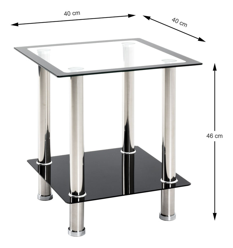 Beistelltisch quadratisch, Edelstahl mit Sicherheitsglas, modern – Ansicht 3