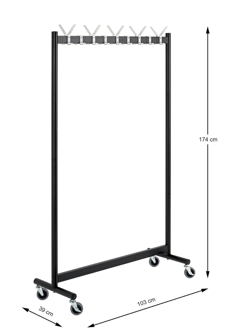 Haku Rollgarderobe mit 18 Garderobenhaken, Stahlrohr schwarz