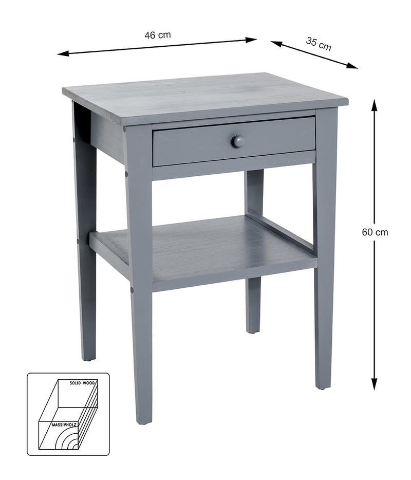 Beistelltisch Massivholz grau mit Schublade und Ablage als Sofatisch – Ansicht 4