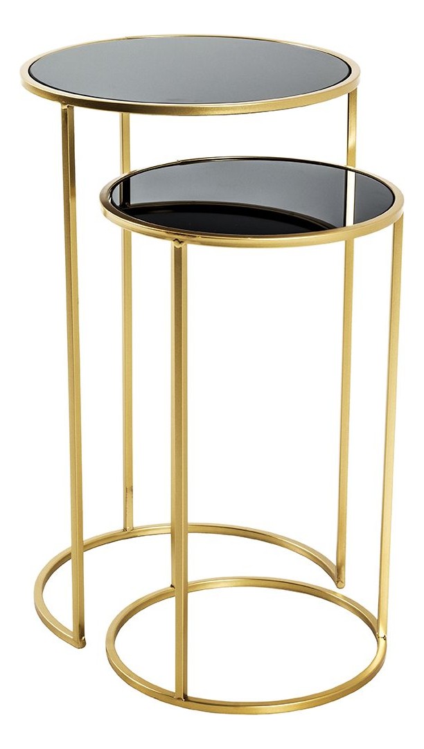 Haku Beistelltisch 2er Set Glam, gold-schwarz mit Sicherheitsglas