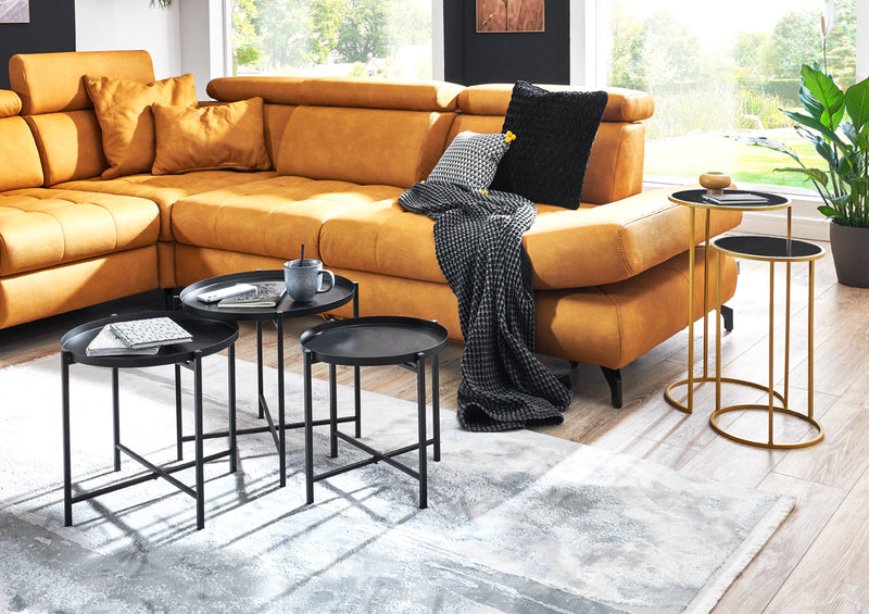Haku Beistelltisch 2er Set Glam, gold-schwarz mit Sicherheitsglas