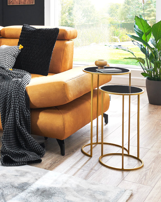Haku Beistelltisch 2er Set Glam, gold-schwarz mit Sicherheitsglas