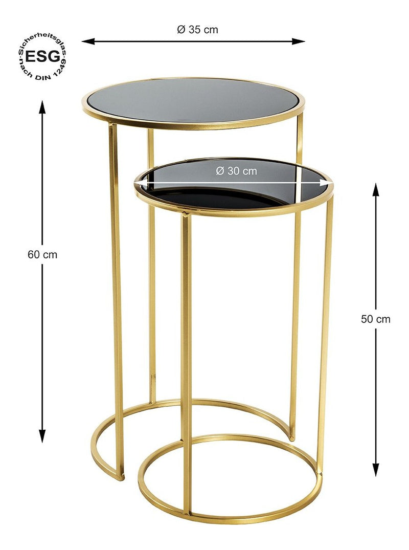 Haku Beistelltisch 2er Set Glam, gold-schwarz mit Sicherheitsglas