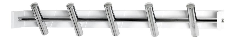 Garderobenleiste mit 5 Haken aus Stahlrohr, weiß mit Chrom-Optik – Ansicht 1